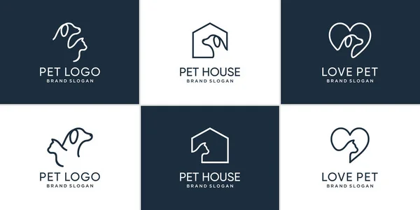 Pet Logo Kollektion Mit Kreativem Element Hund Und Katze Objekt — Stockvektor