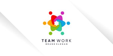 Hayırseverlik, insanlık, topluluk veya grup için eşsiz bir stile sahip takım çalışması logosu tasarım vektörü