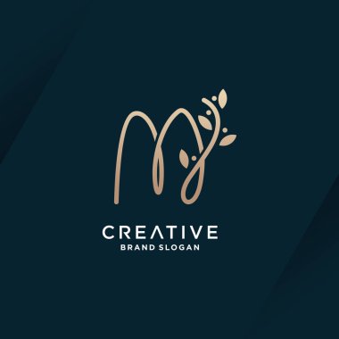 M harfi logo tasarım vektörü ve doğal güzellik konsepti