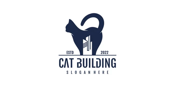 Cat Logo Design Mit Gebäudekonzept Premium Vector — Stockvektor