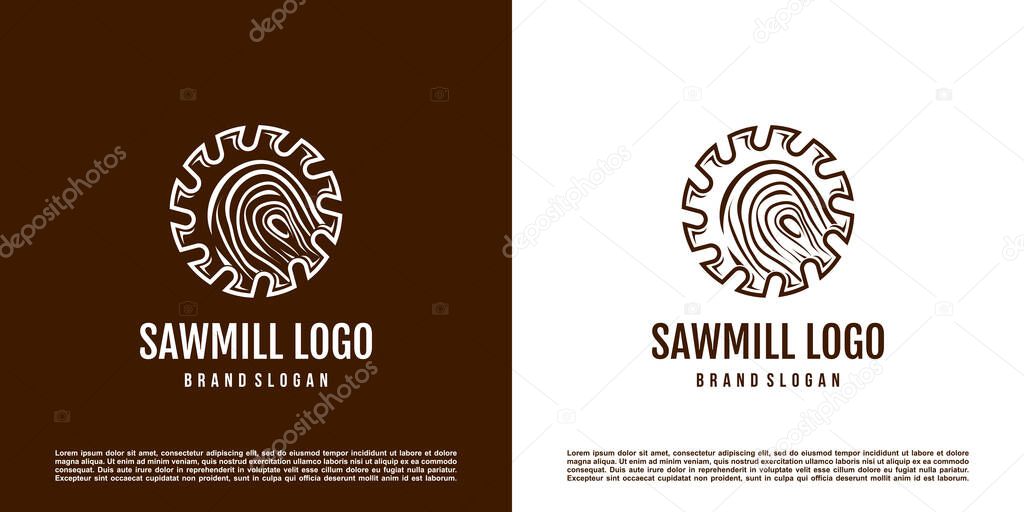 Saw mill logo design with creative element concept Premium Vector