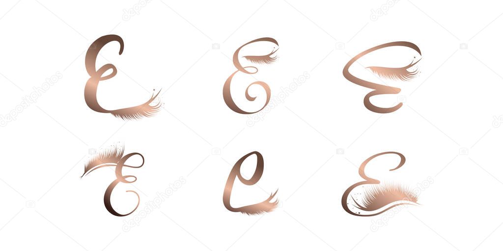 Letter E vector icon logo design with lashes concept Premium Vector