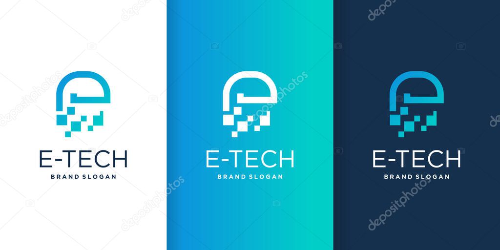 Letter E logo design concept vector with technology style