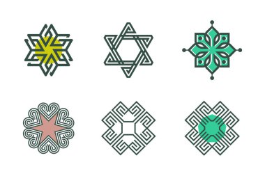 Yaratıcı kavrama sahip süs logosu tasarım elemanı vektörü kümesi