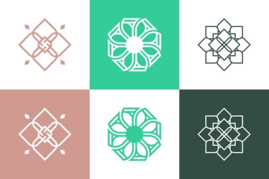 Yaratıcı kavrama sahip süs logosu tasarım elemanı vektörü kümesi