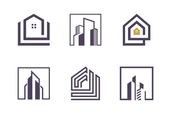 Wektor Elementów Konstrukcyjnych Logo Budynku Pomysłami Kreatywną Koncepcję — Wektor stockowy