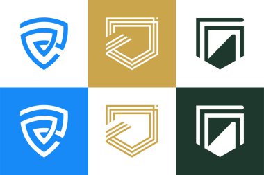 Yaratıcı element kavramına sahip kalkan logo tasarım vektör koleksiyonu