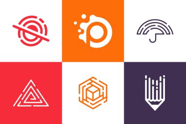 Yaratıcı element kavramına sahip teknoloji logosu tasarım vektör koleksiyonu