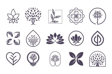 Yaratıcı element kavramına sahip doğa ve ağaç logo tasarım vektörü