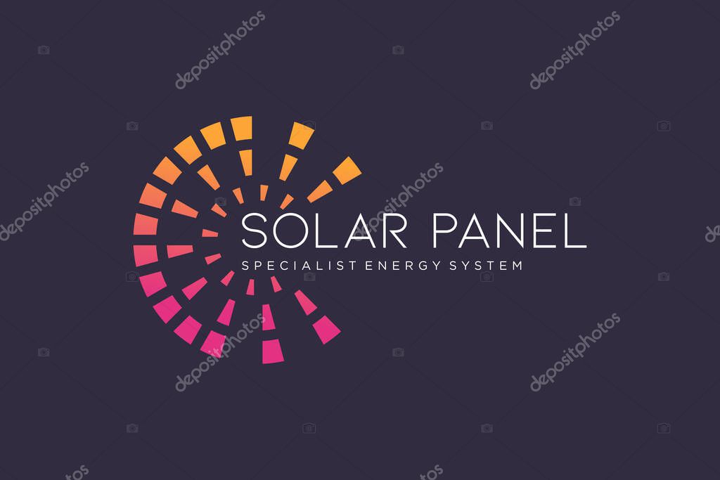 Solar panel logo design vector with technology element concept