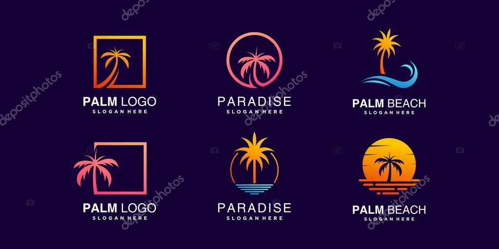 Palm logo collection with creative element concept Premium Vector