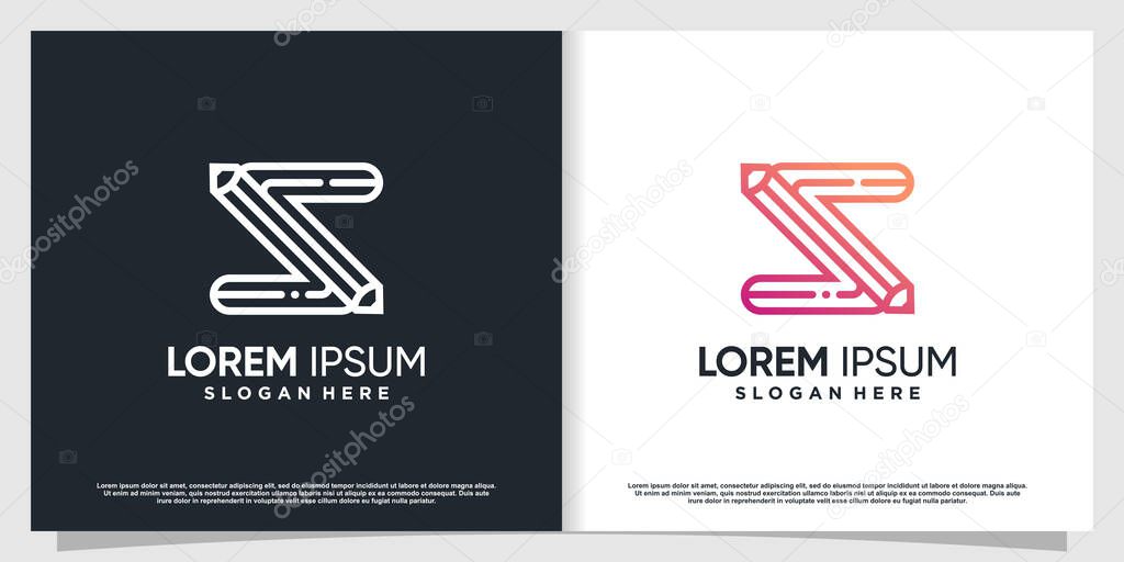 Pencil logo with letter S concept Premium Vector
