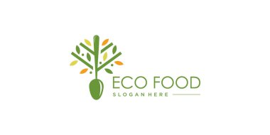 Yaratıcı element organik stil Premium Vektör ile Ecofood simgesi logosu tasarımı