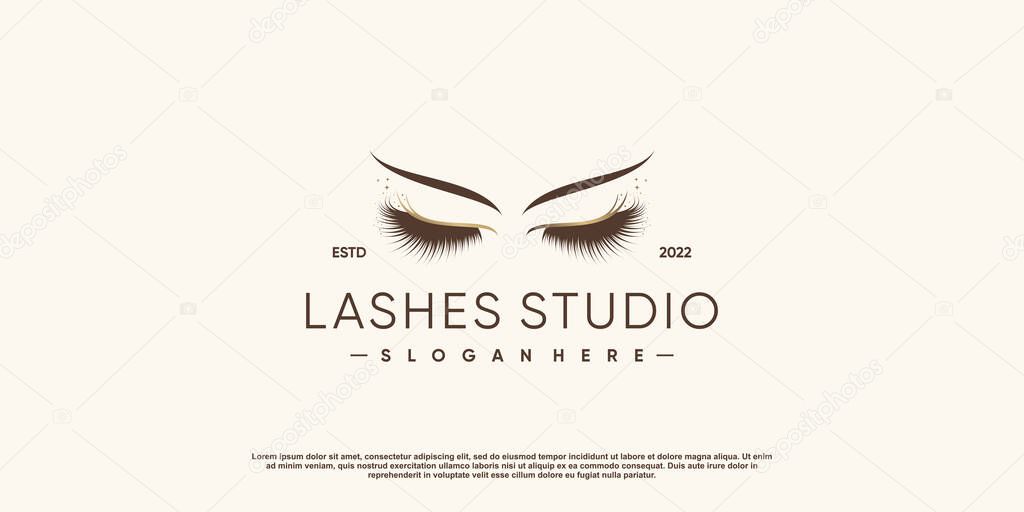 Lash logo design for beauty with creative element Premium Vector
