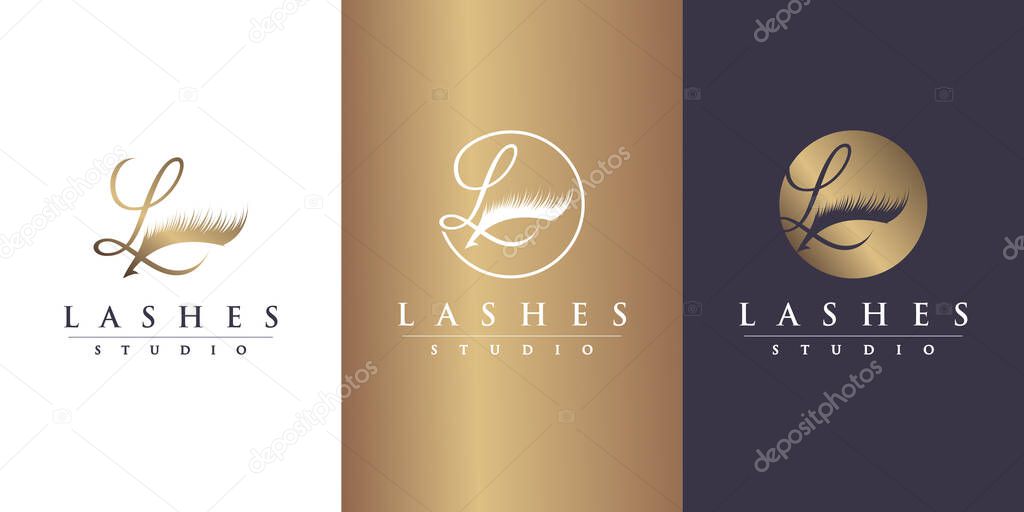 Lash logo design for beauty with letter L concept Premium Vector