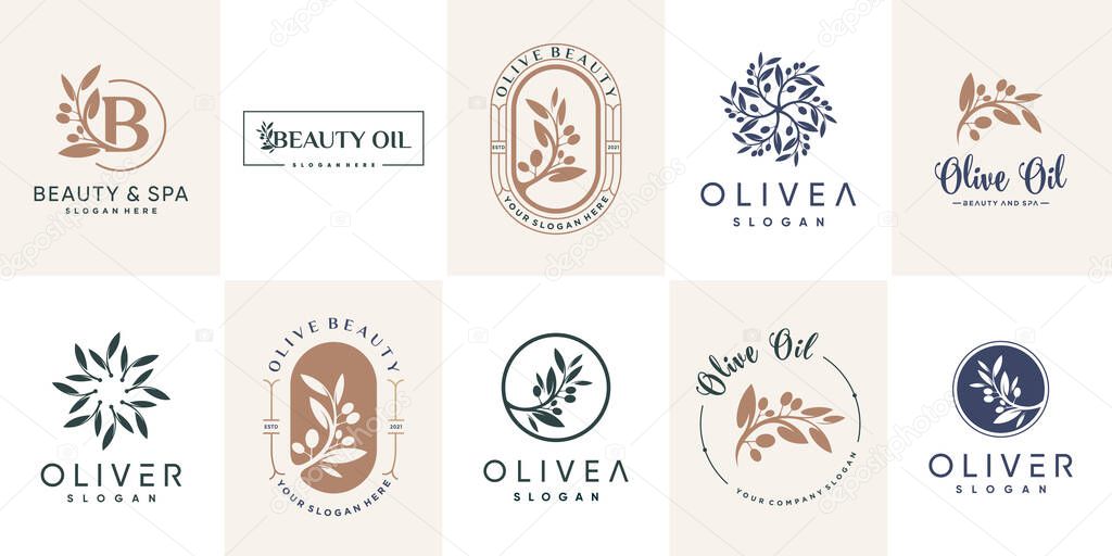 Olive logo design for beauty with creative element concept Premium Vector