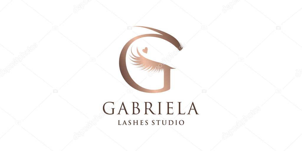Letter G icon logo design with creative element lashes style Premium Vector