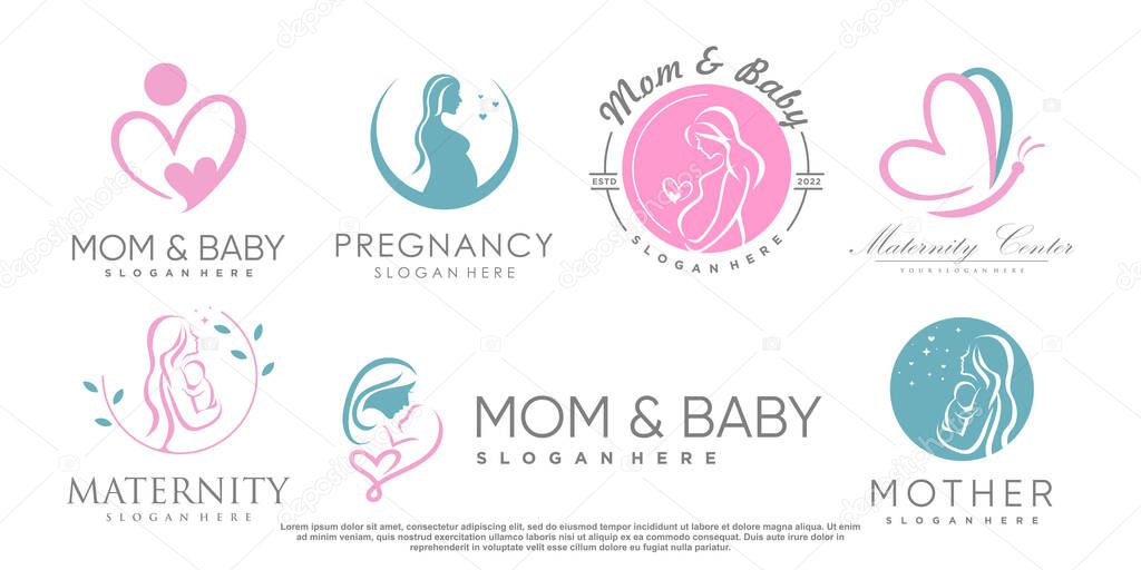 Mom and baby logo design icon vector with unique element concept Premium Vector