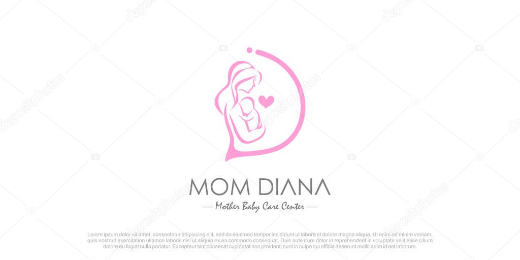 Mom and baby logo design vector with creative unique concept