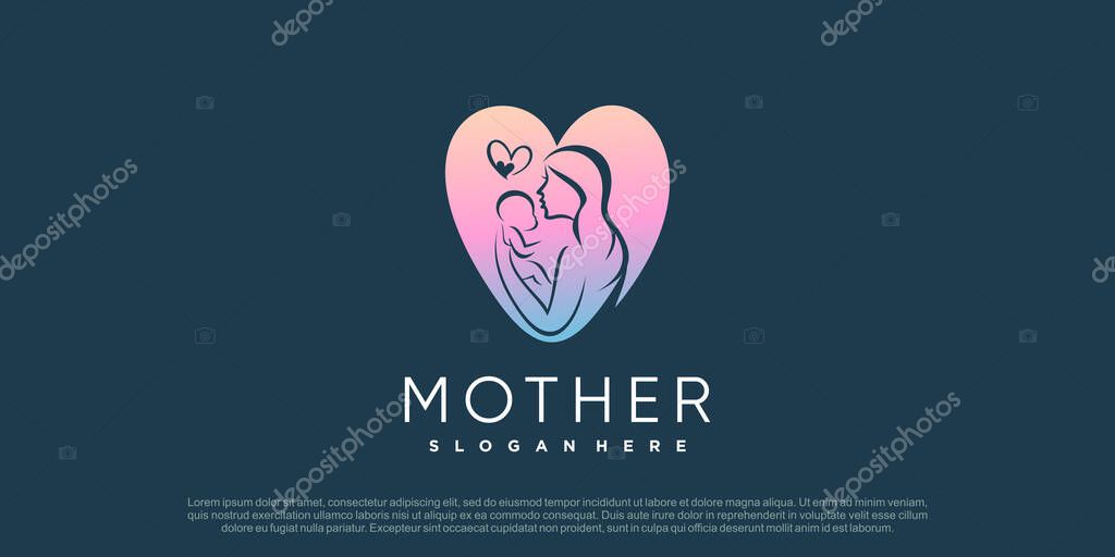 Mom and baby logo design vector with creative unique concept