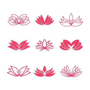 Benzersiz şekilli lotus logo tasarım element vektörü kümesi