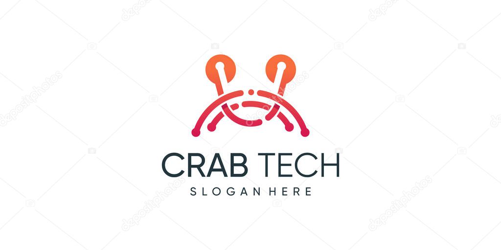 Crab tech logo design with creative line art idea