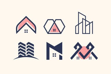 Yaratıcı fikri olan House element logo tasarım vektörü kümesi