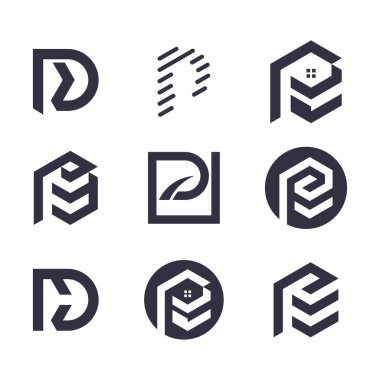 Yaratıcı konsepte sahip P harfi tasarım elemanı vektör paketi fikri