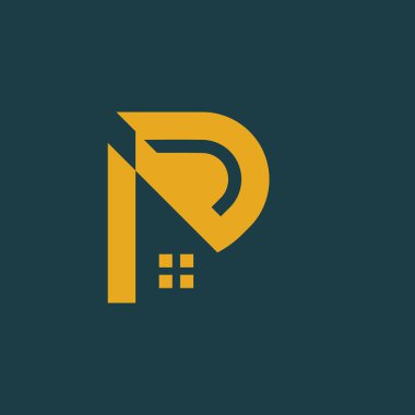 Yaratıcı ev kavramına sahip P harfi tasarım elemanı vektörü fikri