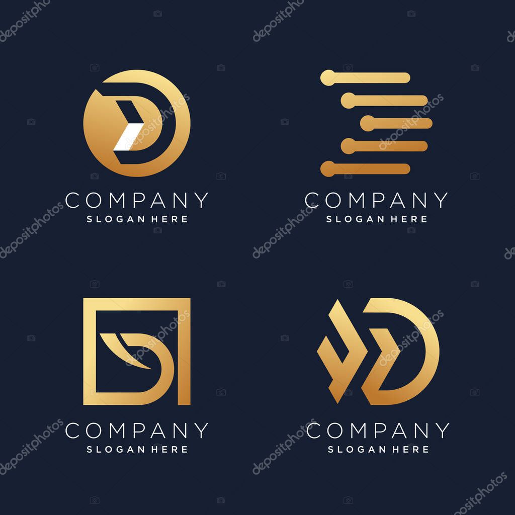 Letter D logo design element vector with creative golden concept