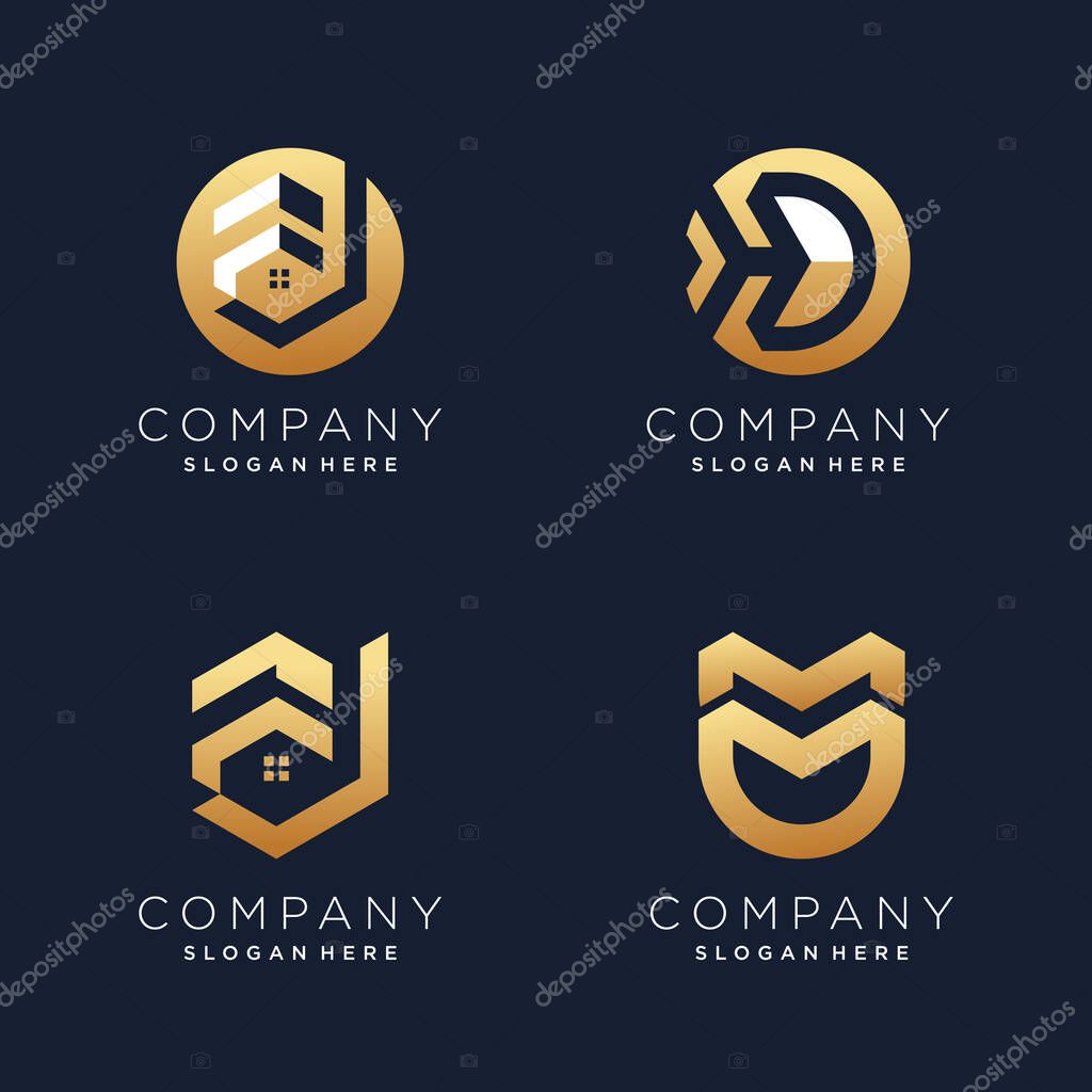 Letter D logo design element vector with creative golden concept