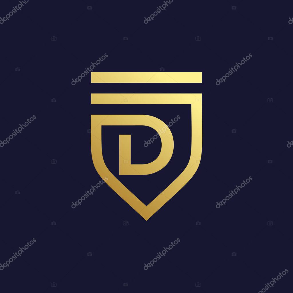 Letter D design with creative unique shield element idea concept and icon