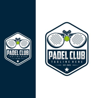 Padel rozet amblemi. Bir padel kulübü için spor etiketi vektör illüstrasyonu