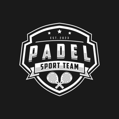 Padel rozet amblemi. Bir padel kulübü için spor etiketi vektör illüstrasyonu