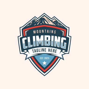 Logo vektör illüstrasyonuna tırmanıyorum. Spor tırmanışı, amblem tırmanışı.
