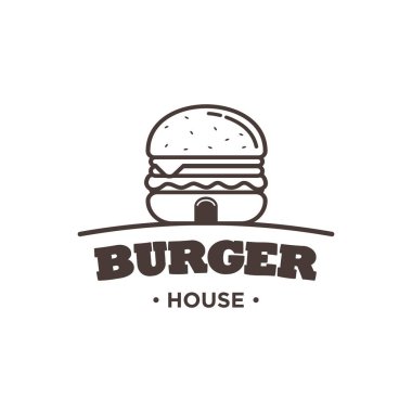 Burger logosu illüstrasyonu, Burger Shop Market Vector Logo Damgası. Hamburger logosu tasarımı
