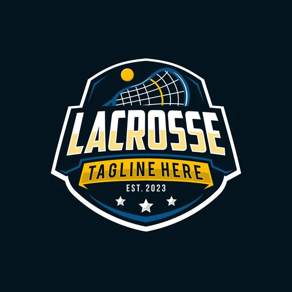 Lacrosse Emblema Emblema Logotipo Rótulo Esportivo Ilustração Vetorial — Vetor de Stock