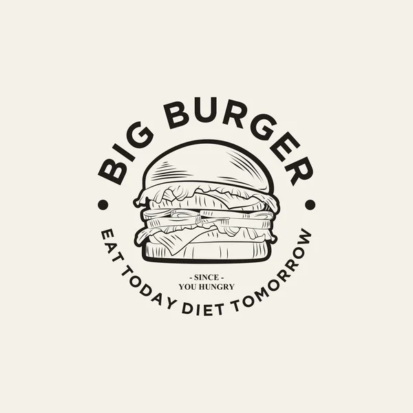 Burger Logo Illustration Burger Shop Label Vector Logo Stamp Diseño — Vector de stock