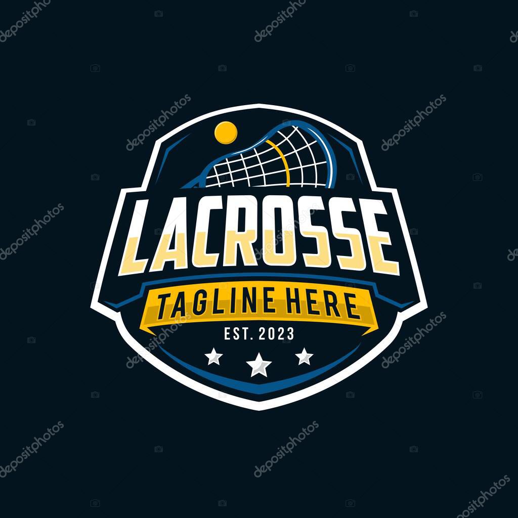 Lacrosse badge emblem logo. Sports label vector illustration