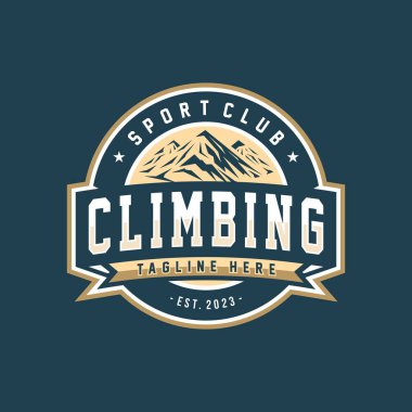 Logo vektörüne tırmanıyorum. Spor tırmanışı, amblem tırmanışı çizimi