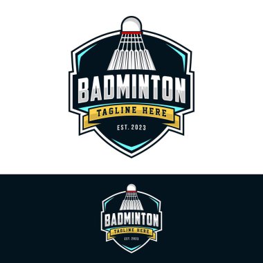 Badminton Kulüp logo şablonu, Badminton Turnuva Logoti konsepti. Soyut spor sembolü tasarım vektörü çizimi