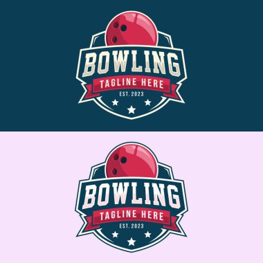 Bowling logosu rozet logosu tasarım vektörü illüstrasyonu