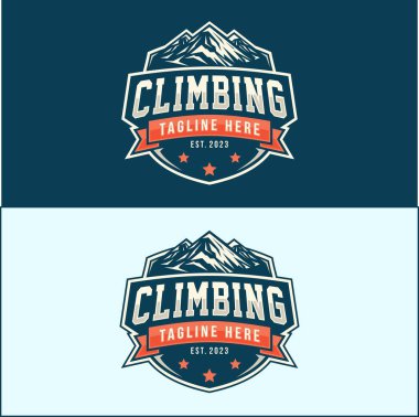 Logo vektörüne tırmanıyorum. Spor tırmanışı, amblem tırmanışı çizimi