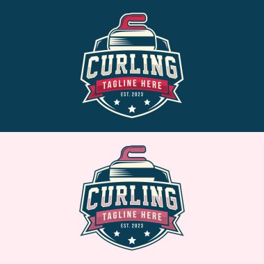 Curling logo vektör illüstrasyonu, curling spor takımı logosu. Taşlı kıvırcık spor
