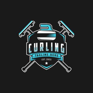 Curling logo vektör illüstrasyonu, curling spor takımı logosu. Taşlı kıvırcık spor