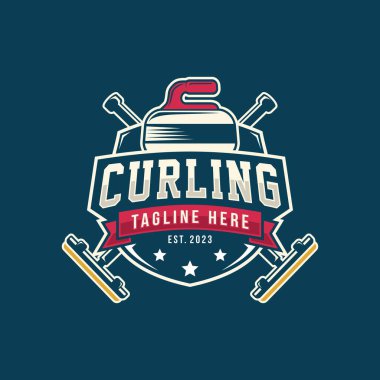 Curling logo vektör illüstrasyonu, curling spor takımı logosu. Taşlı kıvırcık spor