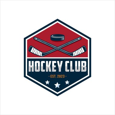 Hokey logosu amblemi. Hokey kulübü için spor etiketli vektör illüstrasyonu