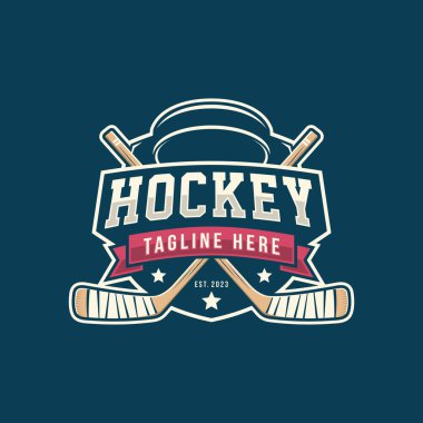 Hokey logosu amblemi. Hokey kulübü için spor etiketli vektör illüstrasyonu