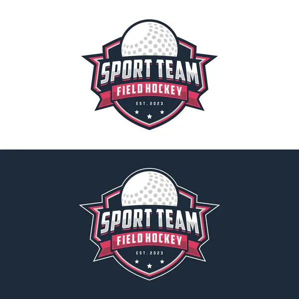 Feldhockey Logo Und Abzeichen Feldhockey Vektor Illustration Feldhockey Und Ball — Stockvektor