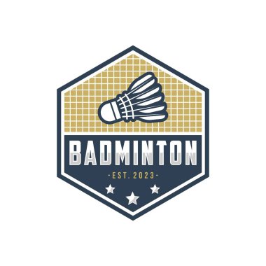 Badminton Kulüp logo şablonu, Badminton Turnuva Logoti konsepti. Soyut spor sembolü tasarım vektörü çizimi